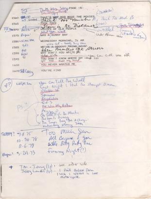 Notes song list archive 1984