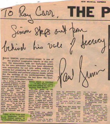 New Musical Express December 25, 1971 with a handwritten notice to the interviewer Roy Carr from one of the greatest imaginative talents of 20th century. Hopefully 21th too.